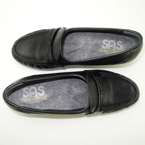 SAS Tripad Comfort Black Leather Loafers Moc Toe Wedge - Women's Size 8 Narrow - Picture 6 of 7